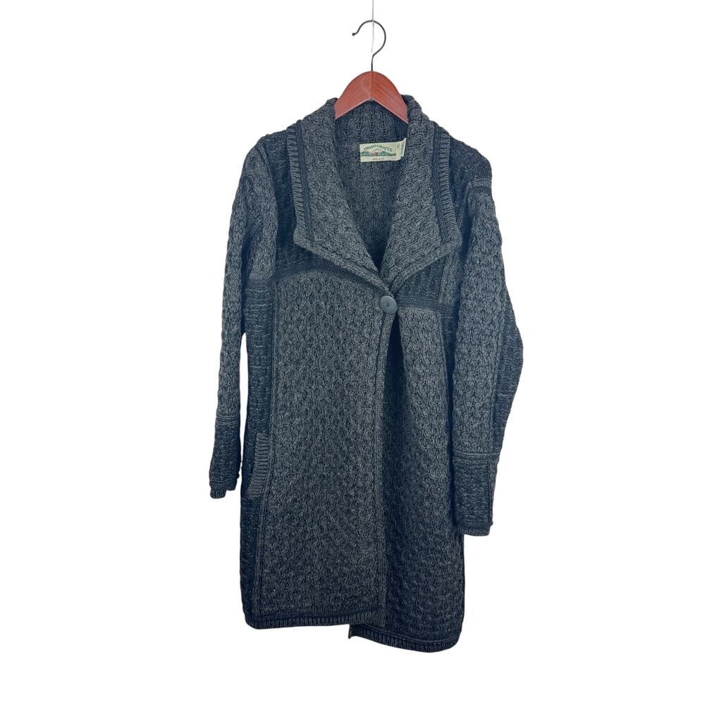 Aran Crafts Irish Wool One-Button Long Cardigan